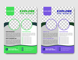 Modern and Stylish Travel Agency Flyer Template with Abstract Shapes and World Map for Holiday and Tourism Promotion - Print Ready Editable Vector