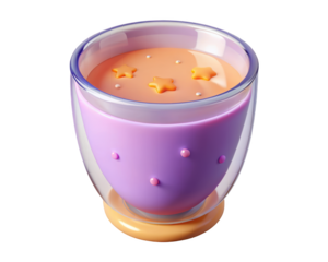 Whimsical cartoon drink with stars and dots in transparent glass rendered artistically 3d illustration isolated on transparent background