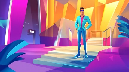 Stylish person in futuristic architecture