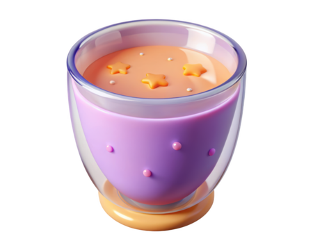 Whimsical cartoon drink with stars and dots in transparent glass rendered artistically 3d illustration isolated on transparent background