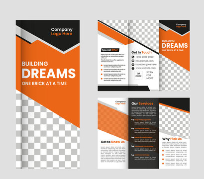 Strong Foundations, Stunning Designs,Professional Construction Brochure,Eye-Catching Tri-Fold Layout,Showcase Your Expertise