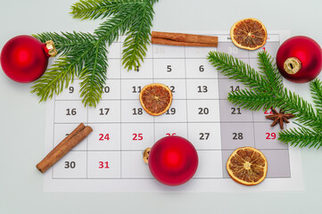 Date, calendar showing holidays in December, end of year, New Year's Eve