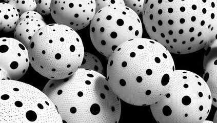 Abstract spheres, black and white polka dots