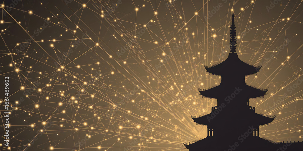 Aufkleber pagoda and networks: a mesmerizing fusion of ancient architecture and cutting-edge technology. the s