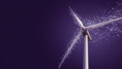 Digital wind turbine against a purple sky