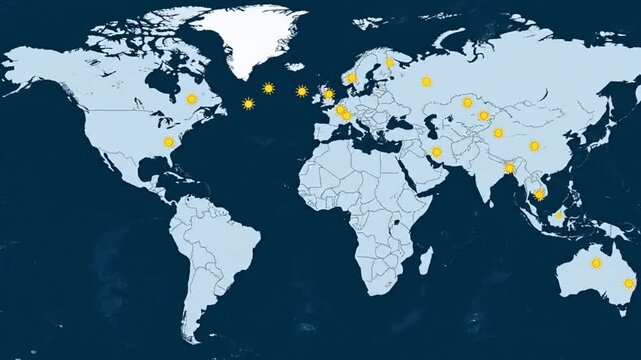 Worldwide business locations map showing global presence.