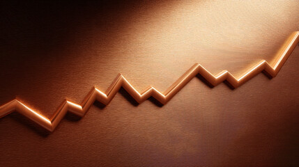 Copper colored zigzag line graph on textured background symbolizes global market growth and financial success