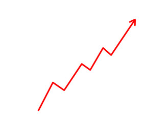 Red arrow trending upward growth chart illustration on transparent background