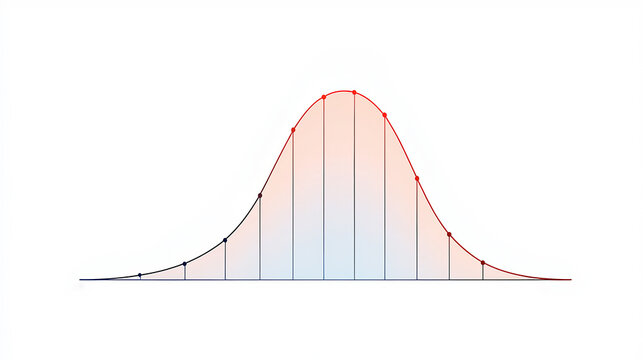 A smooth bell curve illustration showing a normal distribution with vertical lines and points marking standard deviations