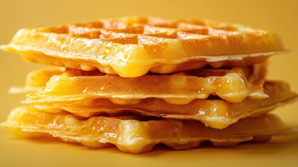 Golden Waffles Stacked High Drizzled With Honey