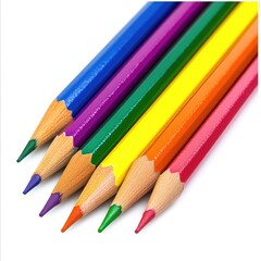 Close-up of colorful pencils in a diagonal arrangement against a white background