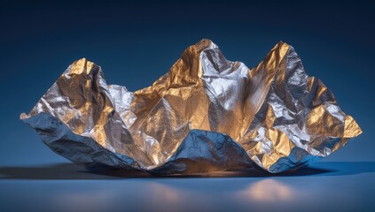Obraz premium Crumpled foil, mountain-like form, illuminated
