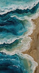 Naklejka premium Abstract seascape, textured waves crashing on a golden beach