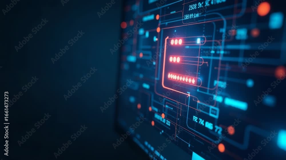 Poster a person's hand presses a button on a computer screen, possibly used for digital control or interact