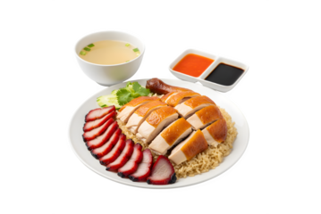 Roasted chicken rice, the classic dish with char siew