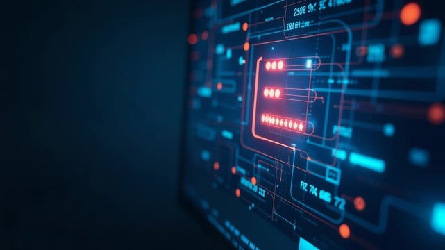 A person's hand presses a button on a computer screen, possibly used for digital control or interaction