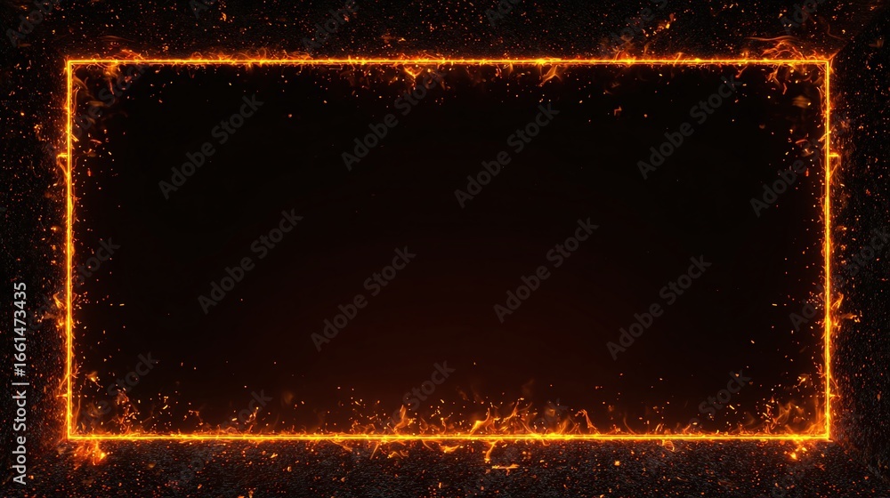 Aufkleber fiery frame: a vibrant, luminous frame outlined by animated flames against a dark backdrop. sparks a