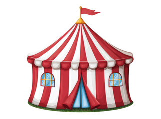 Classic red and white striped circus tent cartoon illustration, Isolated On Transparent Background