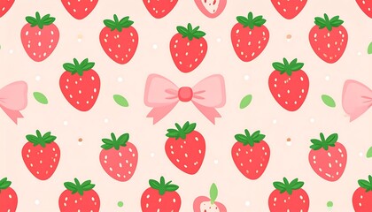 Seamless pattern of strawberries and bows
