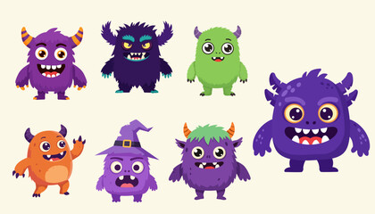 Fototapeta premium Halloween different character monster set cartoon vector illustration.