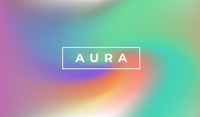 Vector illustration features a soft, swirling aura gradient in pastel green, yellow, purple, and blue tones. The abstract, modern style blends smooth shapes and dreamy colors, evoking a calm theme.