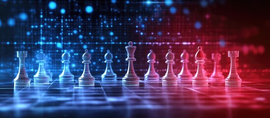 Fototapeta premium Digital Chess Pieces On A Futuristic Board
