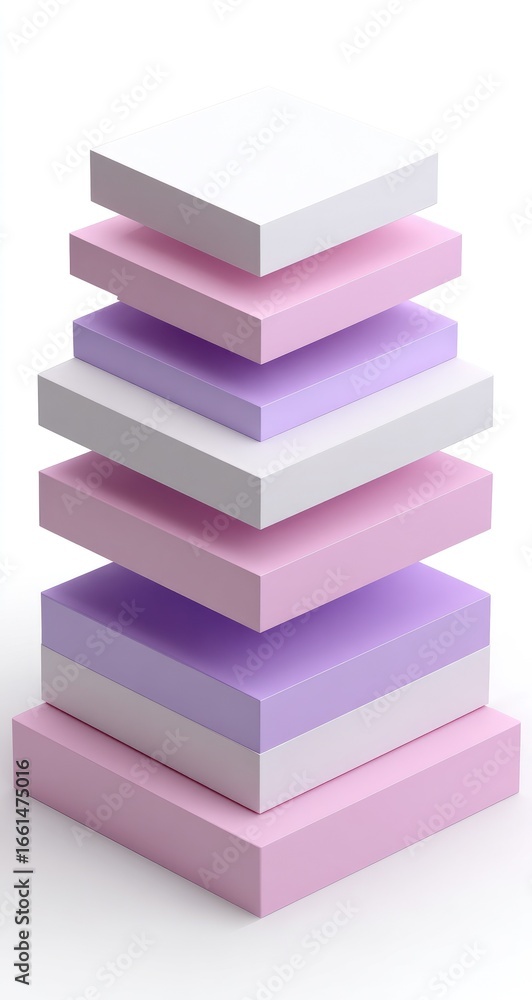 Poster stacked geometric forms in pastel colors. a vertical stack of square blocks, varying in shades of pi