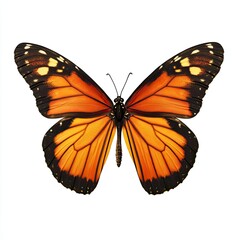 Fototapeta premium Close-up of an orange butterfly with black markings, wings spread against white background