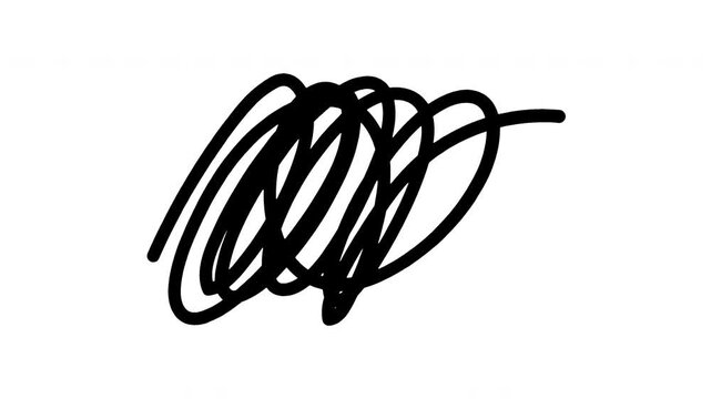 Black tangled grunge round scribble animation on transparent background. 4k Video