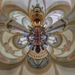  tiny planet transformation of spherical panorama 360 degrees. Spherical abstract view inside...