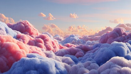 Soft, fluffy clouds in pastel pink and blue.  A serene, dreamlike landscape