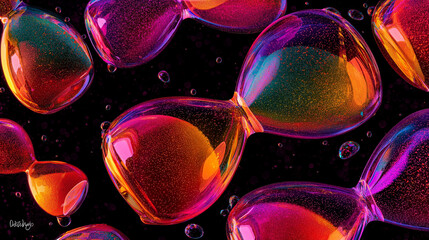 Colorful overlapping hourglasses with upward-flowing sand, depicting the unique perception of time in ADHD.