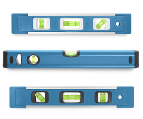 Blue bubble levels isolated on white, set. Building measuring instrument