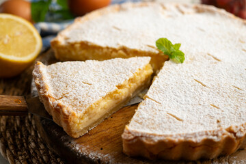 Nonna's Tart. Italian shortcrust pastry tart filled with lemon cream. Traditional recipe from the Italian nonna.