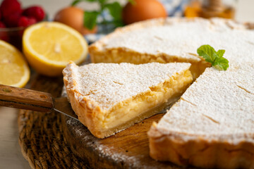 Nonna's Tart. Italian shortcrust pastry tart filled with lemon cream. Traditional recipe from the Italian nonna.