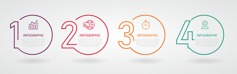 Business process infographic template - Modern line design with numbers 4 options or steps - Vector illustration infographic design with icon