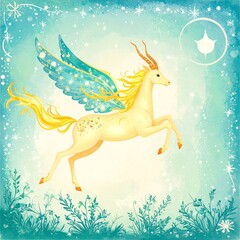 Flying Pegasus in starry night