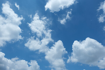 ふわふわした薄い雲と夏のようなさわやかな青空　風に流れる雲と美しい天気