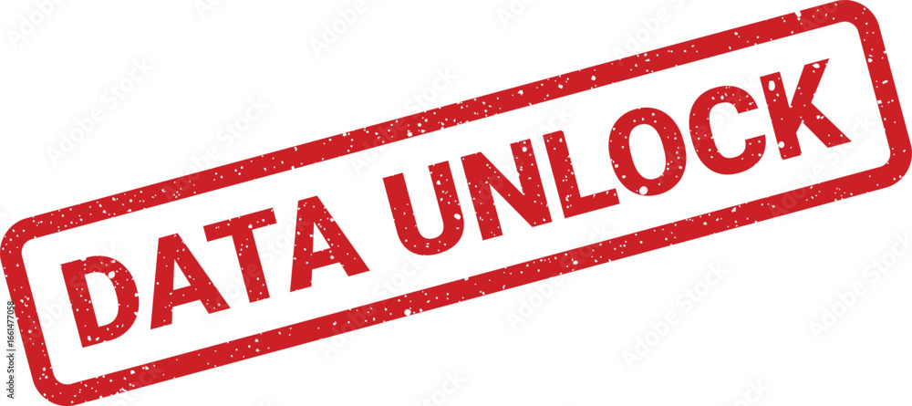 Aufkleber distressed rectangular data unlock stamp, symbolizing data security and access in flat design