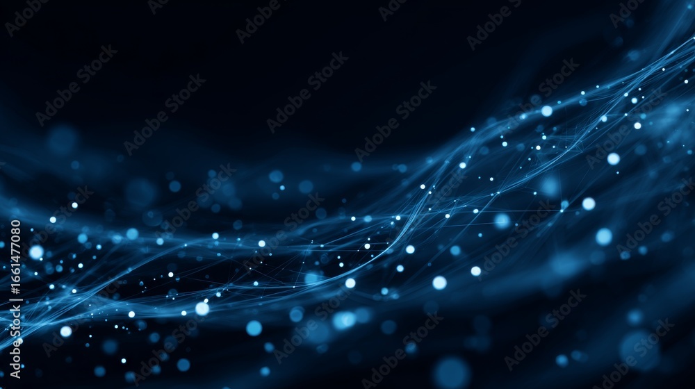 Poster abstract blue business background with dynamic technology network connections, digital data flow, fu