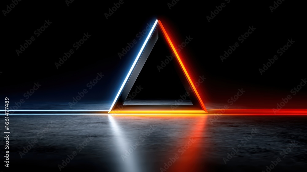 Poster a futuristic and abstract representation of a glowing geometric shape with a vibrant neon light at i