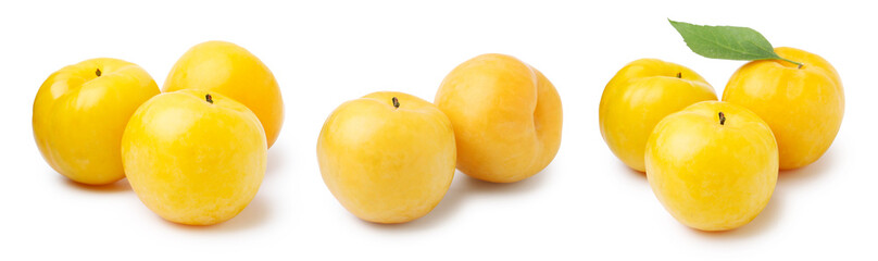 Fresh ripe cherry plums isolated on white, set