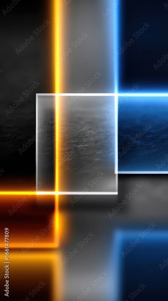 Poster abstract geometric composition featuring a solitary sharp edged square set against a mesmerizing dee