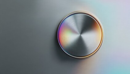 Circular metallic control knob, iridescent background