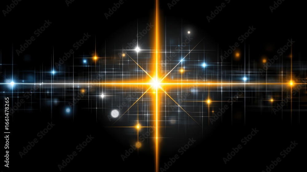 Poster futuristic digital abstract background with glowing neon lines and celestial stars in a dark cosmic 