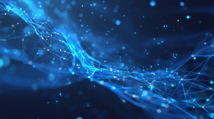 Abstract blue business background with dynamic technology network connections, digital data flow, futuristic corporate growth concept, modern innovation and financial strategy visualization