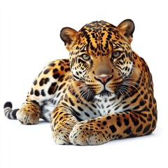 Fototapeta premium Lying jaguar, detailed spots, alert gaze