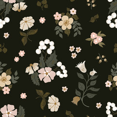 Autumn dark seamless floral pattern
