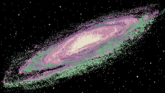 Pixelated spiral galaxy in space