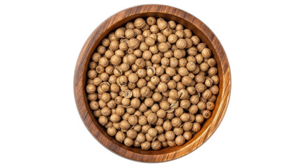 Isolated Wooden Bowl of Coriander Seeds